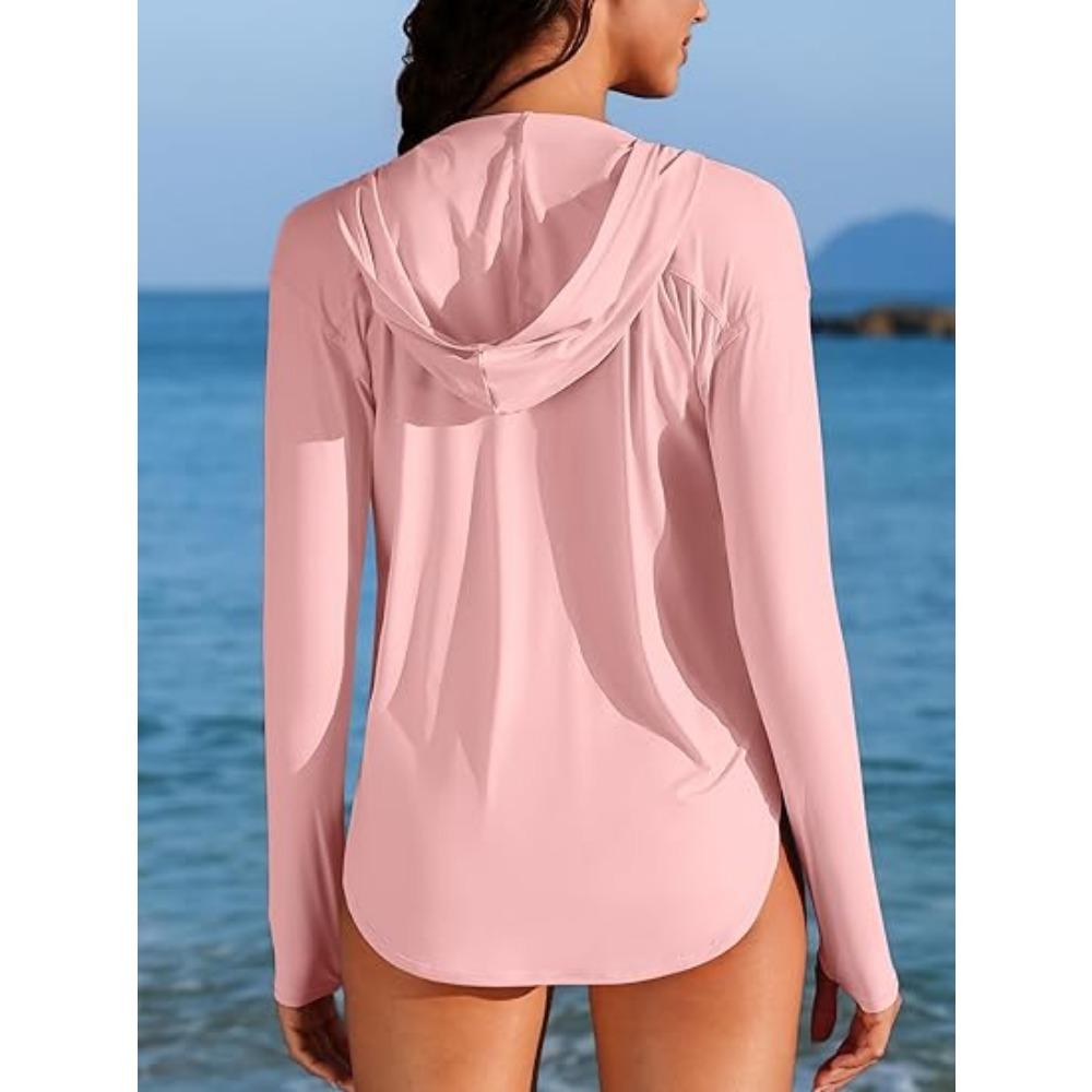 CHARMLEAKS Women Rash Guard UPF 50+ Sun Protection Clothing Button Down SPF Hoodie Beach Shirts