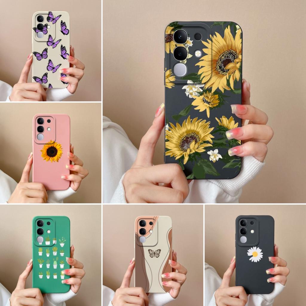 Für Vivo Y29 Y29S Y39 S19 Pro Y19S V30 V40e V50 Y04 T4x iQOO Z9s V40 Lite(IDN) Hülle Hübscher Schmetterling Gänseblümchen Weiches Silikon Anti-Sturz Schale Für Vivo Capa