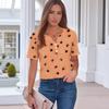 Women's Halloween Print Button Front Shirt Casual V Neck Short Sleeve T Shirt Lightweight Summer Top for Daily Wear