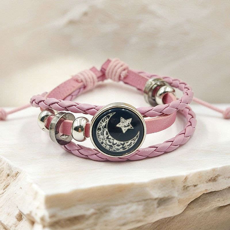 

Sun and Moon Lovers Luminous Bracelet Leather Multi-Layered Stacking Bracelet European and American Style Woven Couple Gift Hot Item Unisex [2-Pack Bundle] Monthly 2