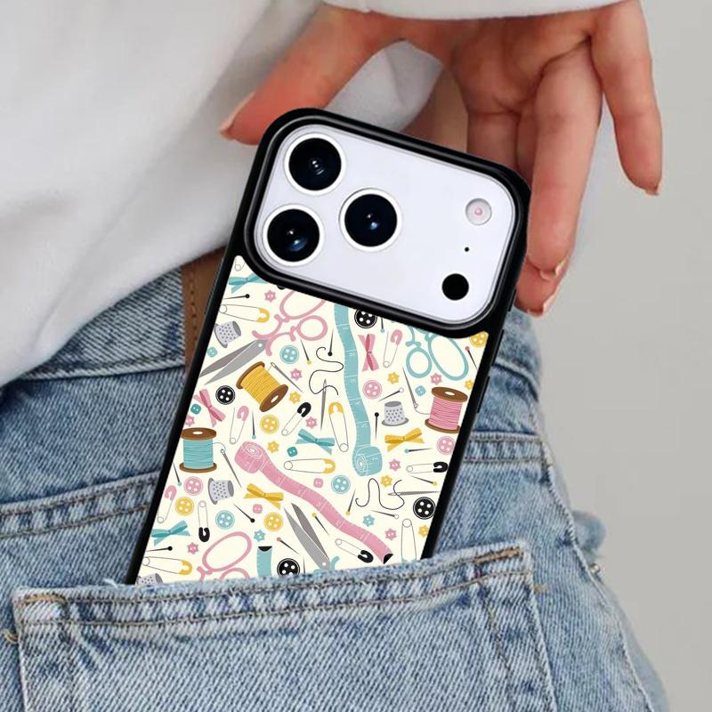 sewing machine tailor elements pattern soft Phone Case for iPhone 17ProMax 12 13 14 15 16e 17 Pro Max Plus Air Cover