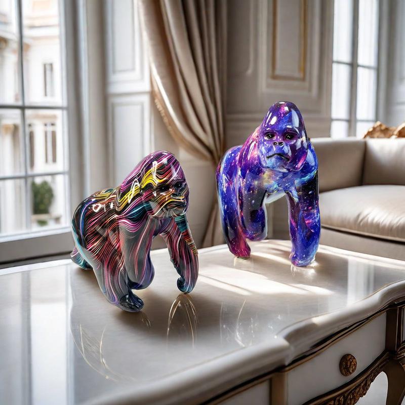 Creative Cartoon Graffiti Gorilla Sculpture, Resin Crafts, Home Decoration, Indoor, Living Room, Office, Animal Sculptures