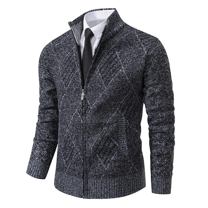 Autumn and Winter Men's Sweater Cardigan Fleece Stand-up Collar Men's Zipper Knitted Sweater Jacket Men's