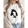 Women Casual Short Sleeve T Shirt White Horse And Cat Silhouette Print Summer Top For Everyday Wear