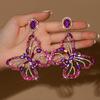 Elegant Hollow Cut Butterfly Earrings With AB Crystal Accents Lightweight Alloy Studs Women Fashionable Retro Chic Jewelry