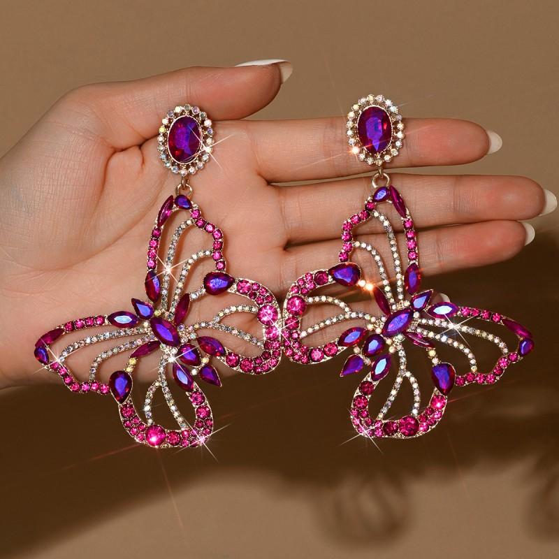 Elegant Hollow Cut Butterfly Earrings With AB Crystal Accents Lightweight Alloy Studs Women Fashionable Retro Chic Jewelry