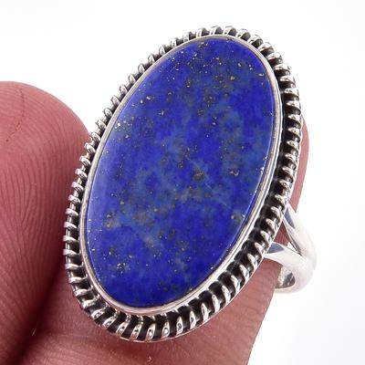 Natural Lapis Lazuli Gemstone Handmade 925 Solid Sterling Silver Ring S.8 B1J37