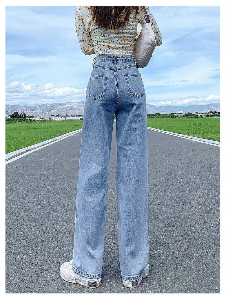 Korean Style Black & Gray High Waist Wide Leg Fleece Jeans for Women - Loose, Slimming, Warm, Floor-Length Pants
