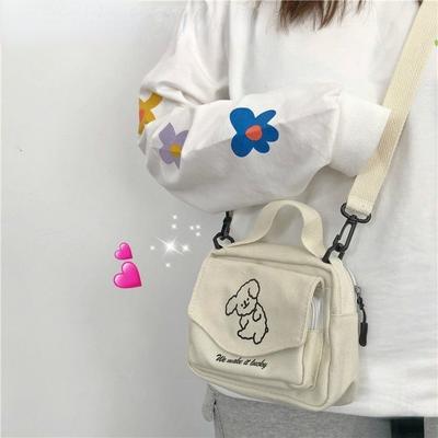 Ladies Fashion Canvas Small Square Bag Korean Version Multifunctional Cute Dog One-shoulder Diagonal Mobile Phone Package