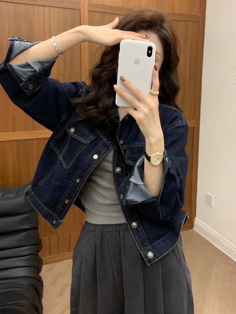 

Женская укороченная джинсовая куртка в ретро-стиле для миниатюрных - Осенняя повседневная мода 2025 M