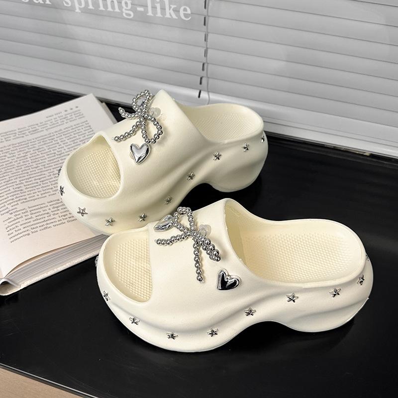 Versatile Height Increase In Summer 2025 One-word Drag Women Wear Thick-bottomed New Star Beach Drag Casual Non-slip Muffin