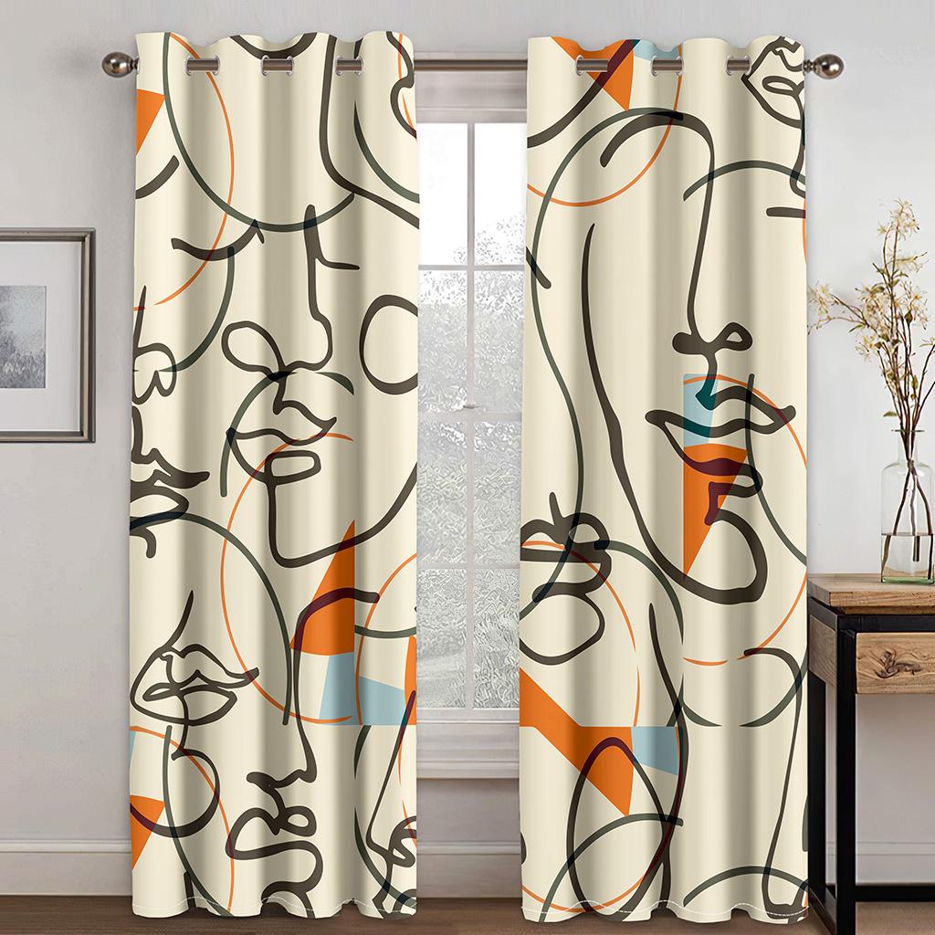 3D Print Polyester Simple Fashion Abstract Face Line Modern Cheap Bedroom Living Room Home Decor Shade Curtain Hooks Grommet