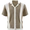 Mens Color Block Knit Short Sleeve Lapel Button Cardigan Shirt