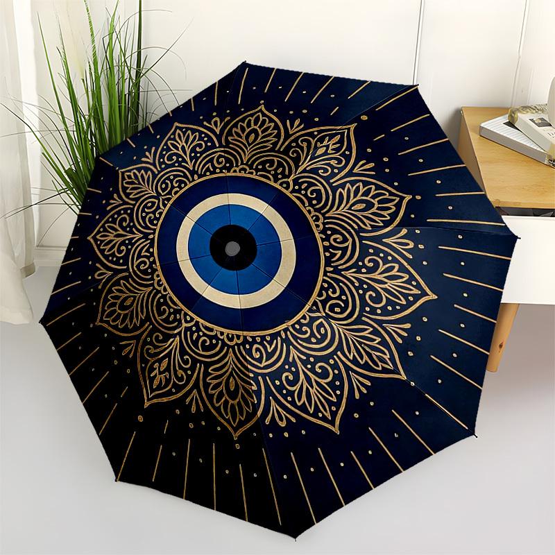 1pc Golden Mandala Evil Eye Design Umbrella with Plastic Handle,Vibrant Cartoon Pattern,Multi-functional UmbrellaPT175