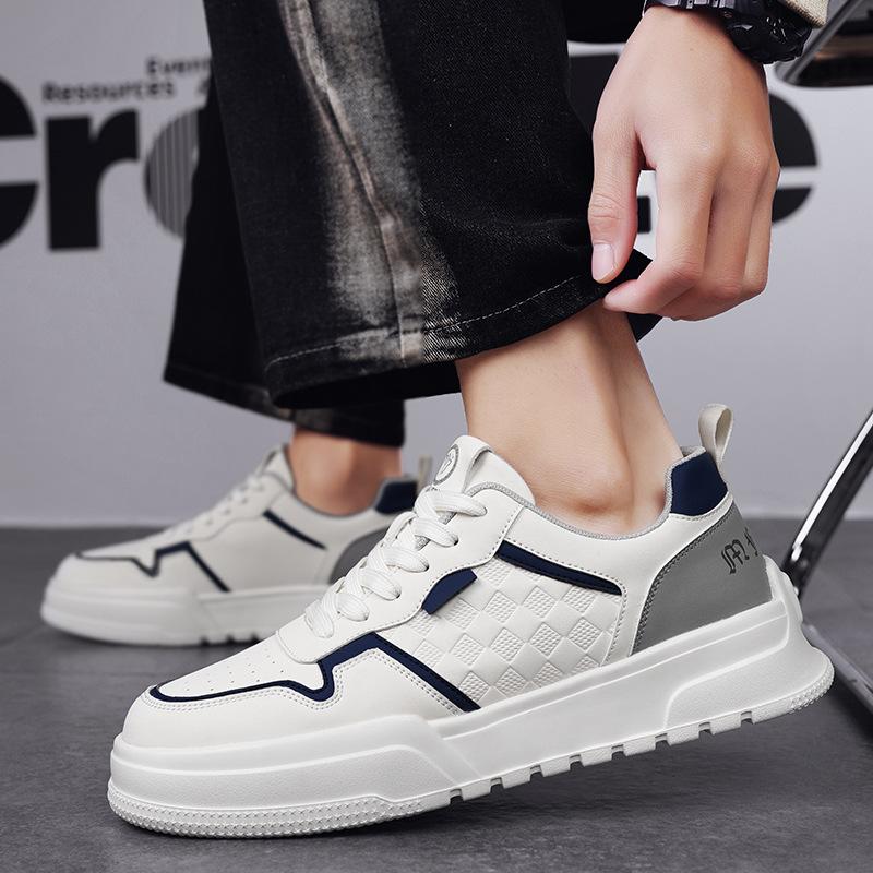 Spring Autumn New Shoes for Men Leather Casual Shoes Trend Flat Skateboard Shoes Street Cool Lace-up Sneaker