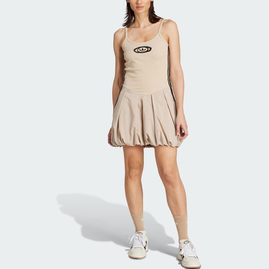 Adidas Originals Ss25 Campus 2000 Balloon Dress Logo Stripe Sports Casual Cami Dress Women Dresses KC8797