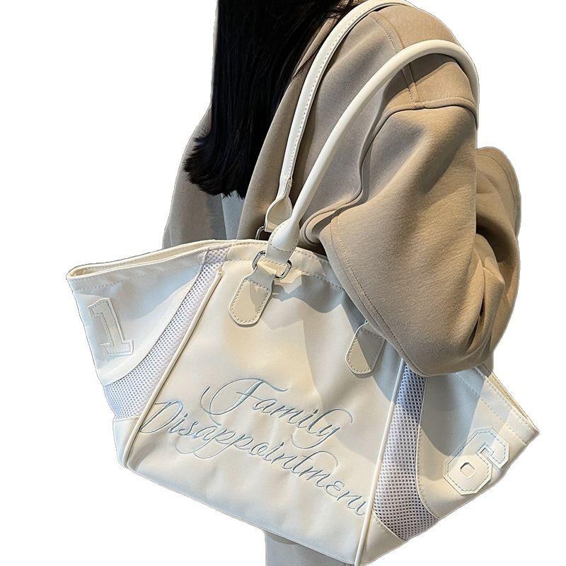 Fashion Bowling Portable Tote Bag Women's 2025 New Commuter Large Capacity Embroidered Alphabet Casual Shoulder Bag