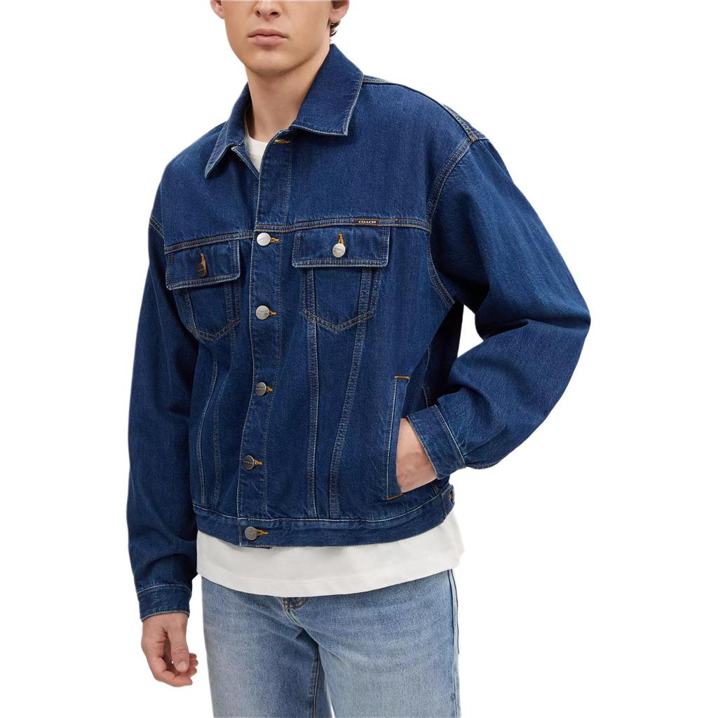 Coach Denim Jacket With Letter Print And Long Sleeves Men Jackets Blue CO801-COK