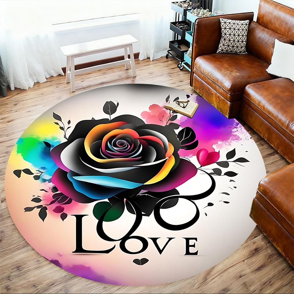 1pc Rose Love Round Chair mat office Area Rug - Non-Slip, Floor Mat for Office, Bedroom, and Indoor Decor p127137