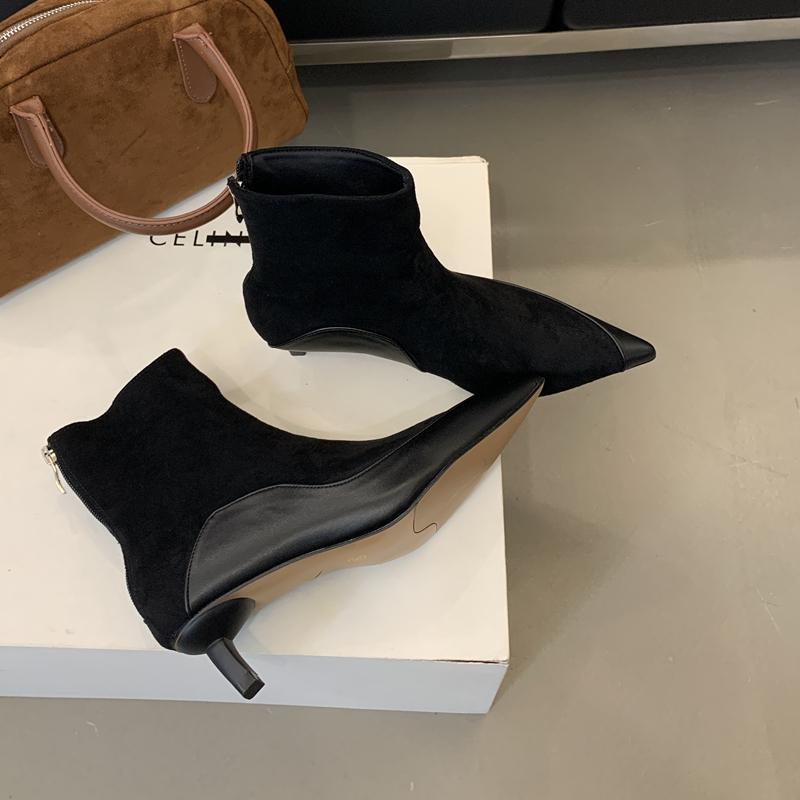 

Fashion SUOJIALUN 2025 New Brand Women Ankle Boots Fashion Pointed Toe Ladies Elegant Short Boots Thin Low Heel Outdoor Dress Chelsea Bo 39 чёрный
