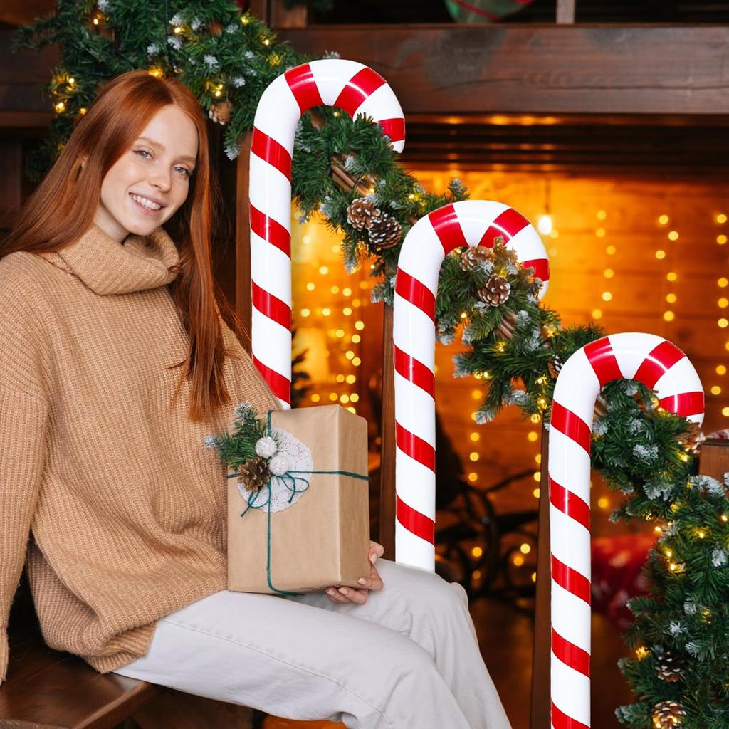 1-10PCS 35 Inch Inflatable Christmas Candy Cane for Christmas Decorations, Outdoor Holiday Decorations Christmas New Year Gifts