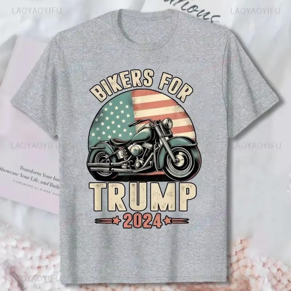 Bikers for Trump 2024 Motorcycle US American Flag Patriotic T-Shirt Fashion Man Women Short-sleev T Shirt 100% Cotton Unisex Tee