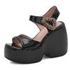 2025 Fashion Bling Women Sandals Crystal Hook&Loop Wedges 12cm Platform Hill Plus Size 41 42 43 Dating Female Shoes