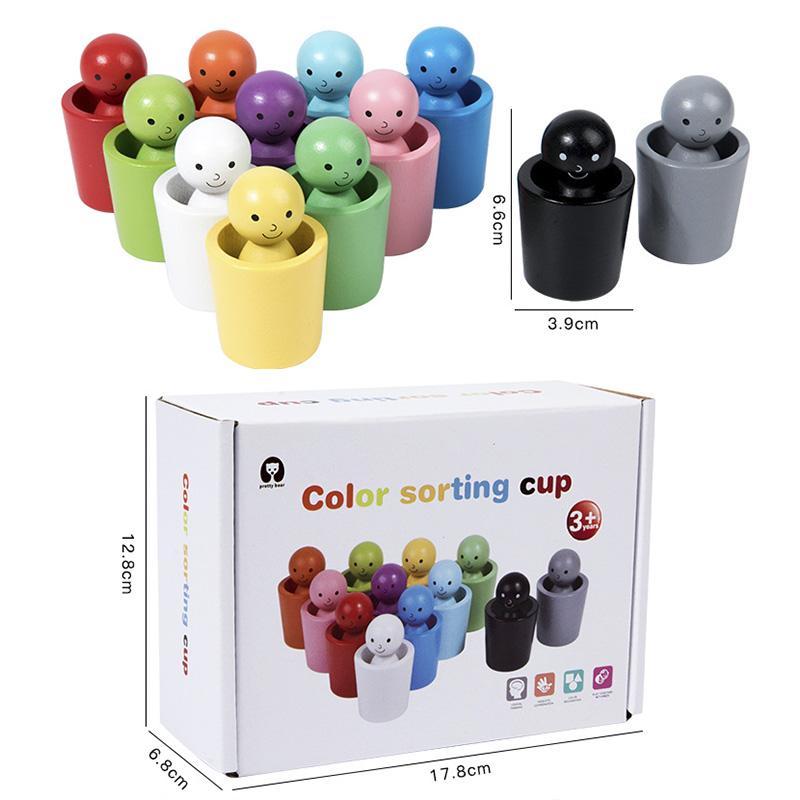 Montessori dřevěná hračka, barevné kognitivní klasifikační kelímky, párování, třídění, trénink, rané vzdělávání, vzdělávací hračky