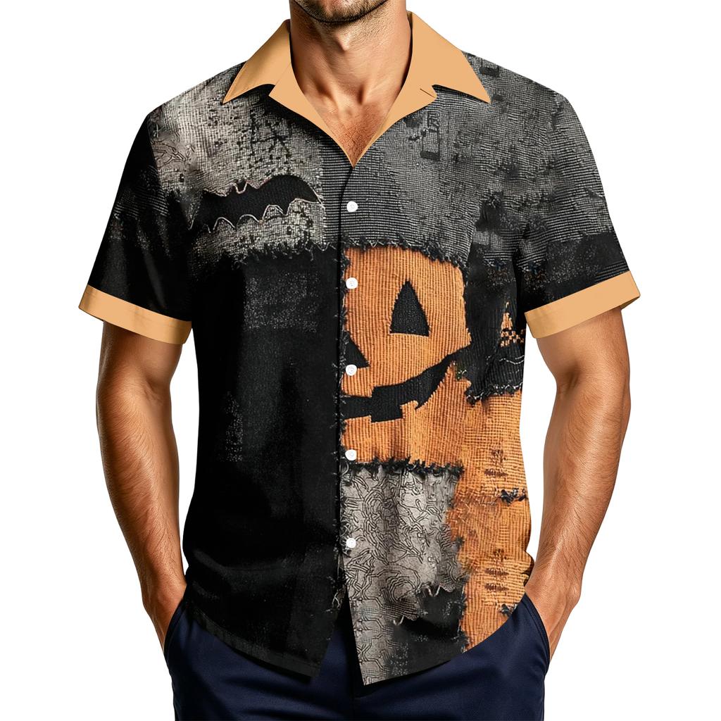 Men's Casual Short Sleeve Halloween Print Shirt