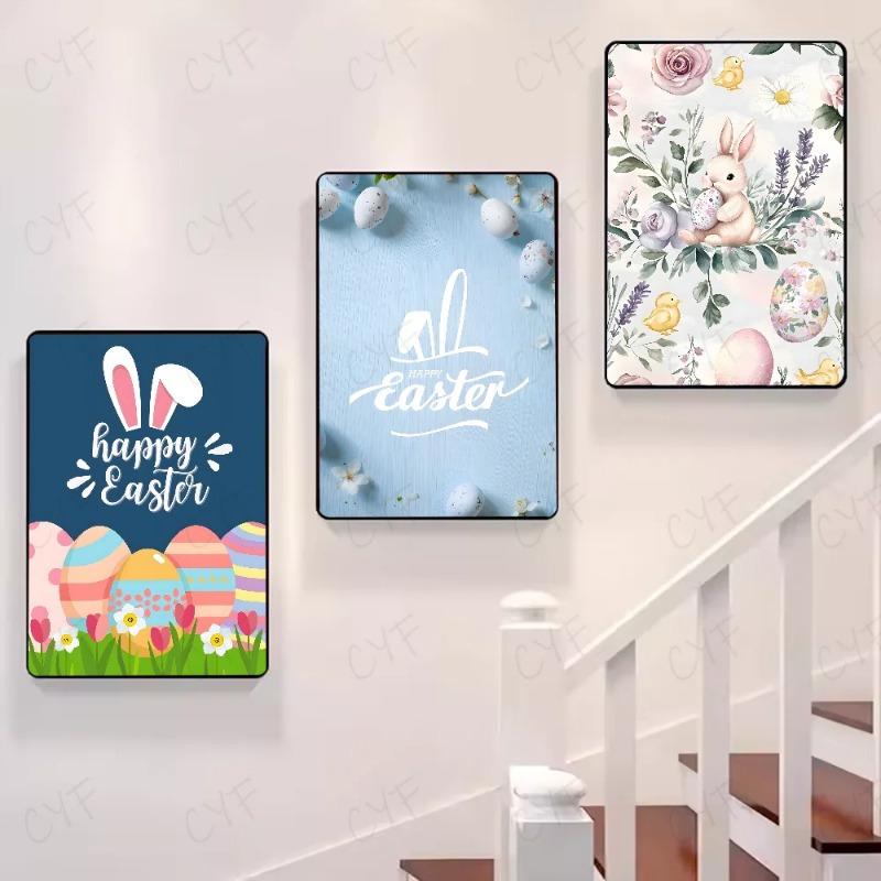 Poster Boho Primavera Coniglietto Felice Pasqua HD art adesivo da parete impermeabile decorazione estetica per casa soggiorno camera da letto bar
