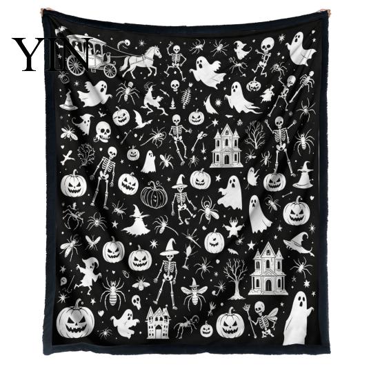 Personalisierbare Samt-Kunstdecke Halloween DIY Maldecke, Überwurf mit Geistermustern, Waschen Sie Ihre eigene gemütliche Decke zum Ausmalen für Erwachsene und Kinder,
