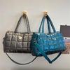 Chic Quilted Puffer Tote Bag for Women  Solid Color Soft Fabric Shoulder Handbag