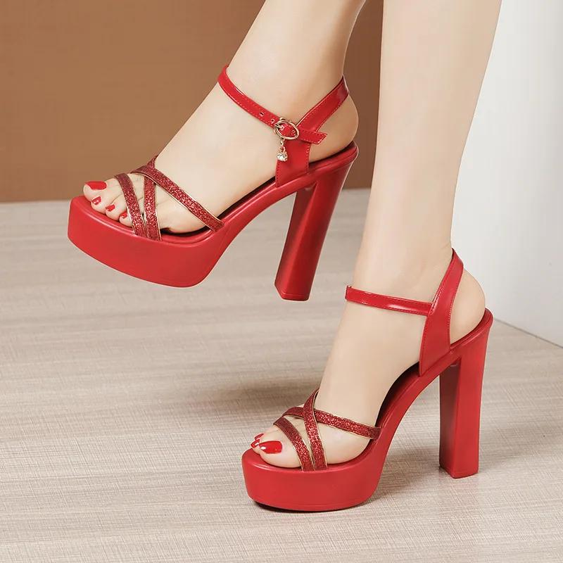 10cm 13cm Small Size 32-43 Comfortable All Match Office Ladies Platform Shoes 2025 Block High Heels Sandals Dress Office Model