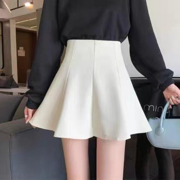 Skirt for Women Autumn High-Waisted A-Line Puffy Skirt Casual Design-forward Slimming All-match Versatile Black Ruffled Bodycon Pleated Skirt
