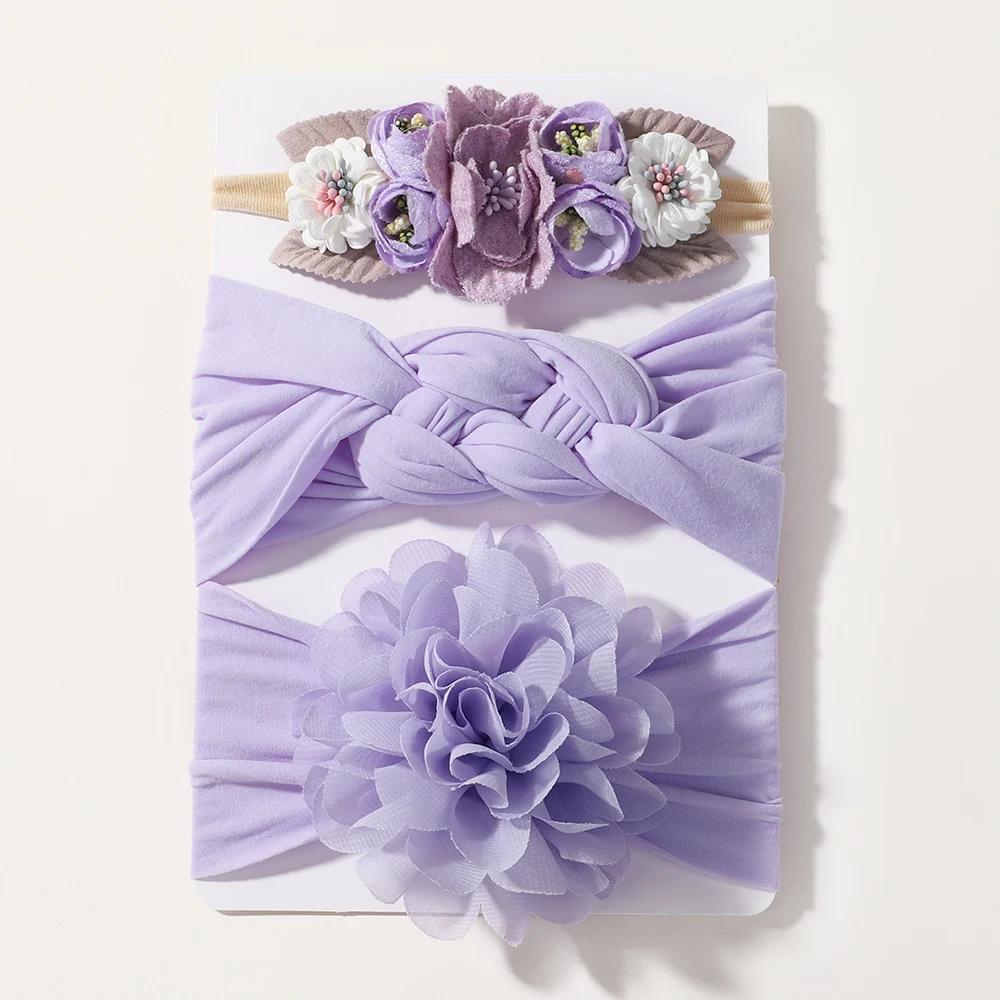 

3 шт./компл. Искусственные цветы Детские повязки на голову для девочек Эластичный плетеный тюрбан Детские повязки Нейлоновый головной убор для новорожденных Аксессуары для волос