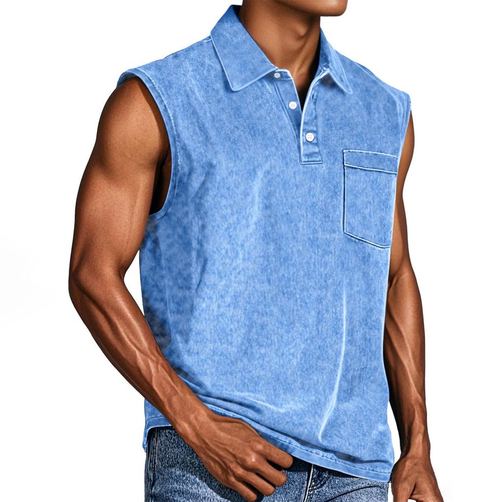 Men's Summer Solid Color Sports Pocket Buttons Lapel Vest Men's Sports Casual Vest