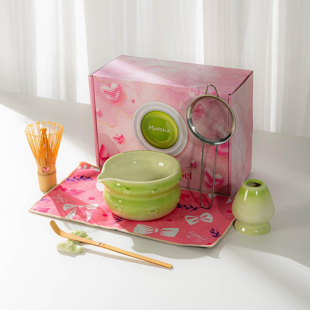 Japanese Matcha Set With Bow Pattern, Matcha Whisking Tools, Tea Set Accessories, Multiple Styles Available, Gift