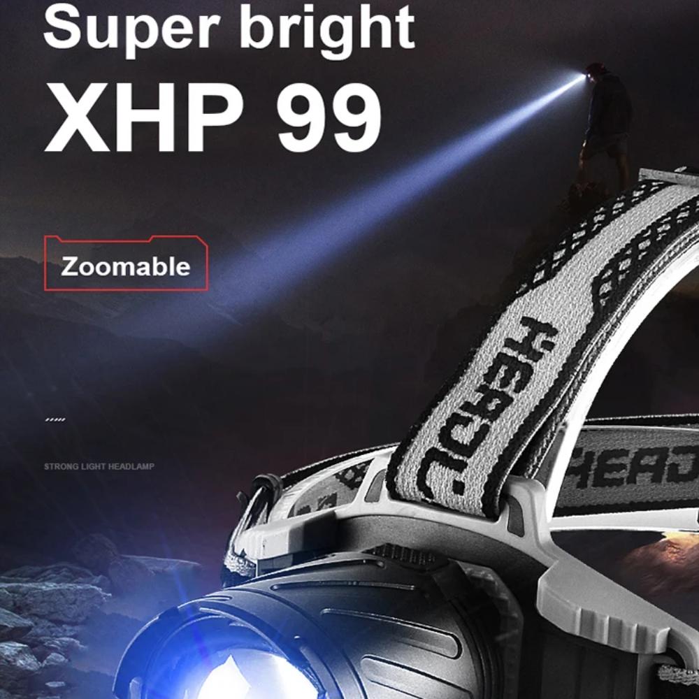 100000 LM Regulowana, akumulatorowa latarka czołowa LED o wysokiej jasności, 4 tryby zoomu