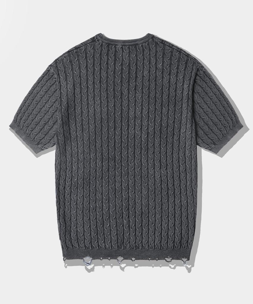 Dimiteulibeullaeg Vlad Vintage Dyed Cable Short Sleeve Knit_Black