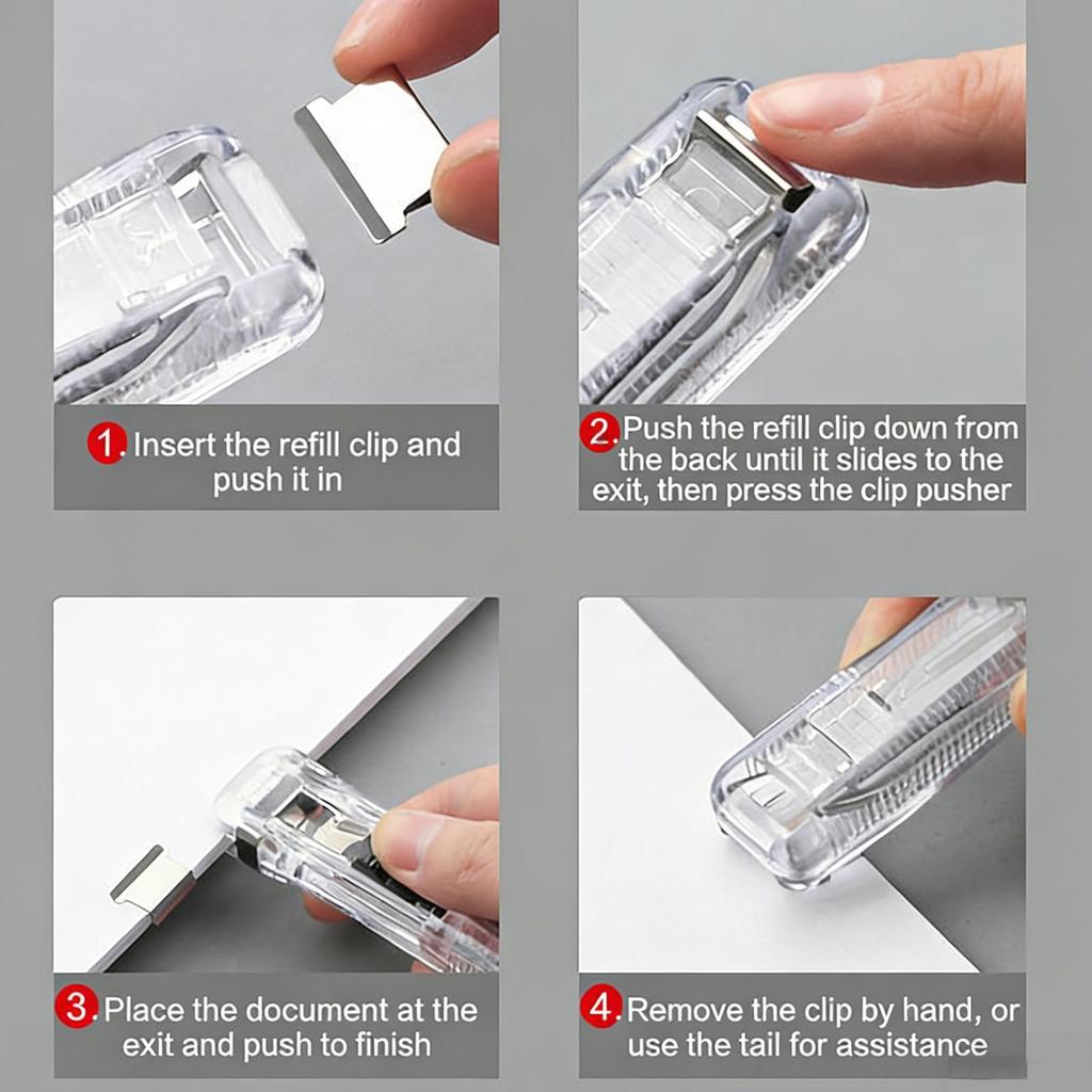 Portable Pusher Stapler With 50 Paper Clip Office Dispenser Reusable Binder Clip Stapler For Book Binding Machine Office Supplie