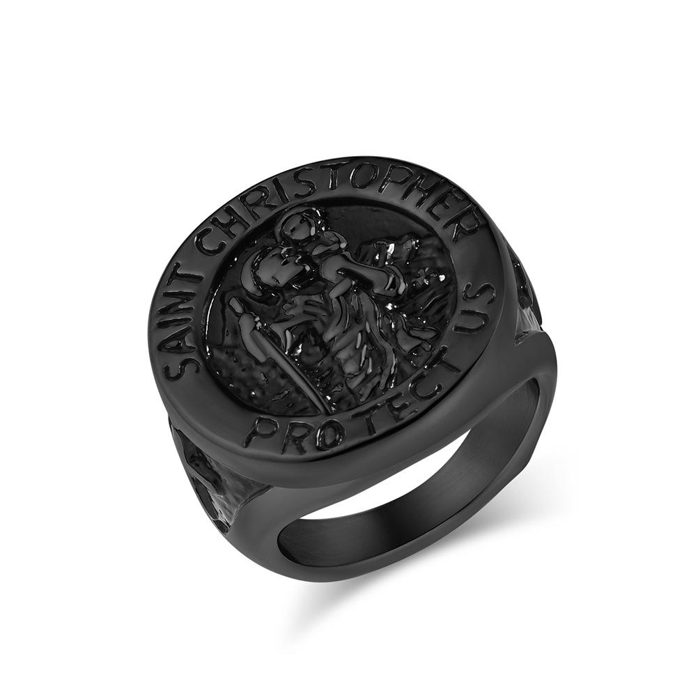 New Vintage Guardian St. Christopher Titanium Steel Ring for Men Personalized Hip Hop Stainless Steel Jewelry Teenage Boys Faith Finger Ring