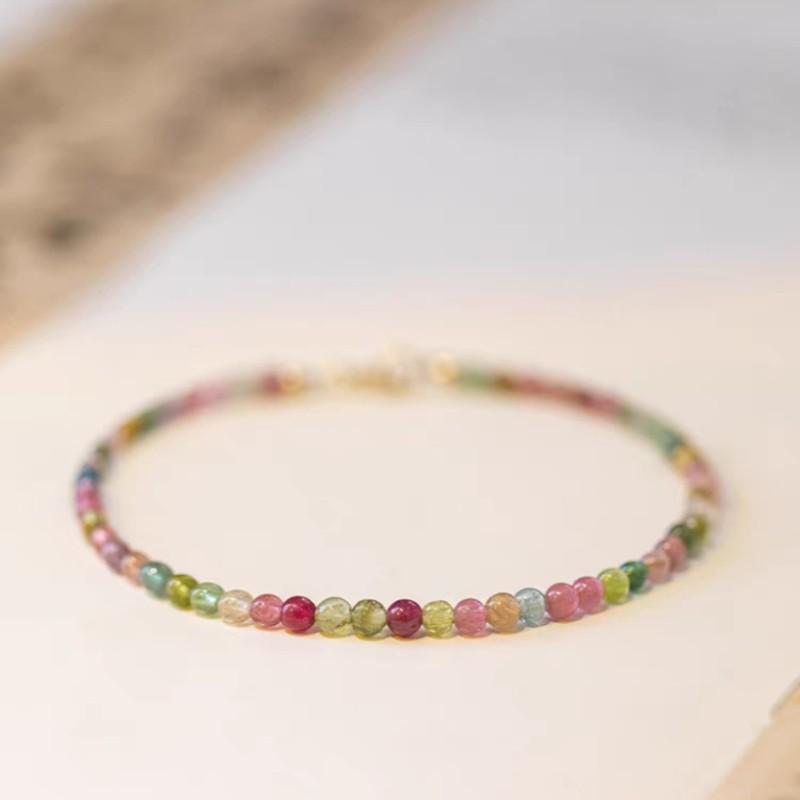 Women's 14k Gold Plated Tourmaline Rainbow Bracelet - Watermelon Summer Birthday Gift