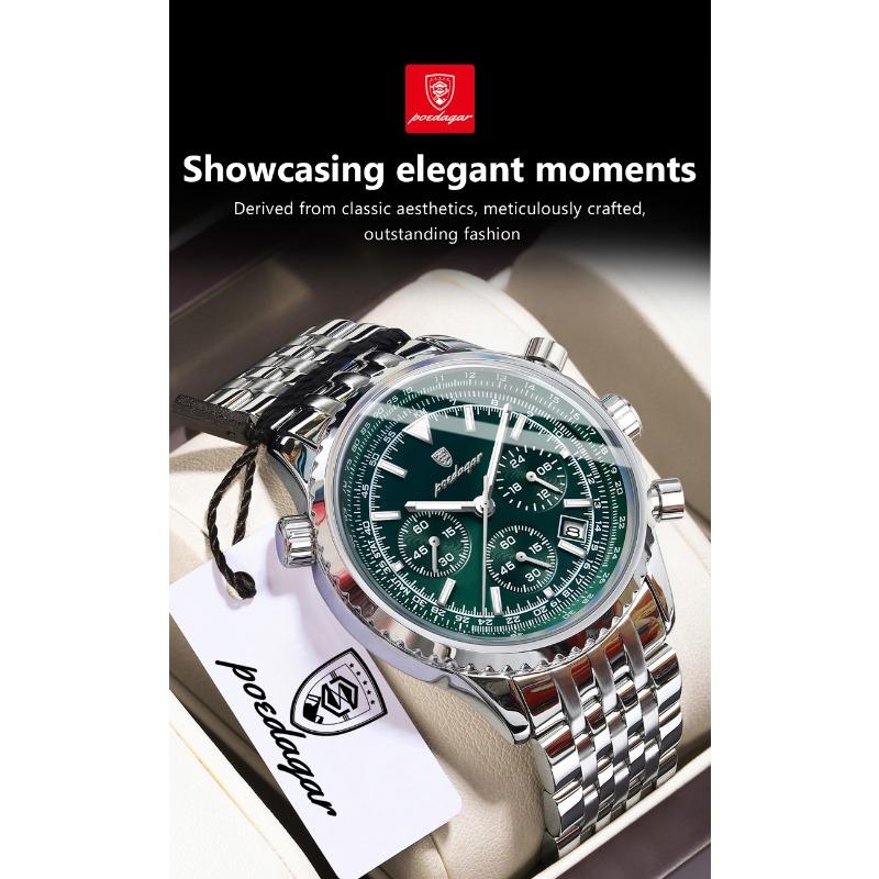 POEDAGAR Casual Man Clock Chronograph Date Waterproof Luminous Quartz Watches Stainless Steel Fashion Wristwatch Reloj