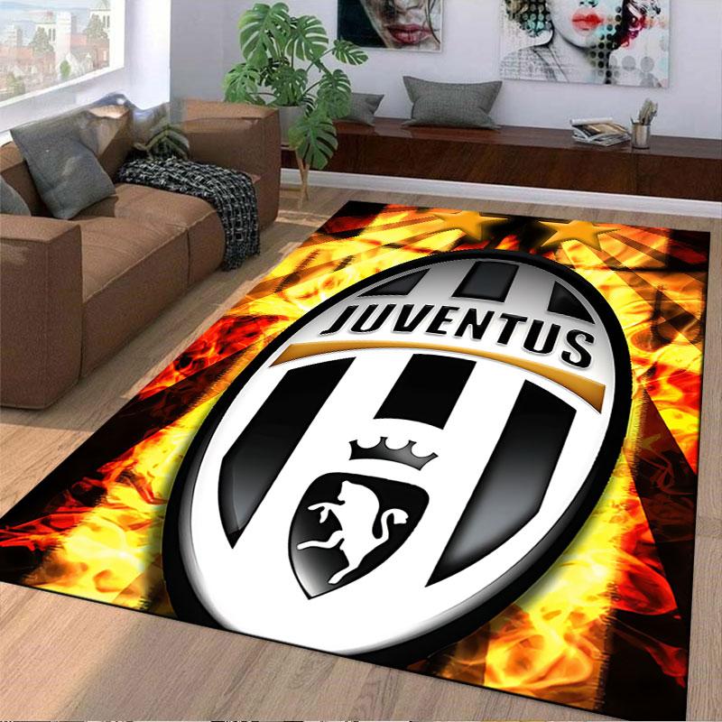 Juventus-Logo auf feurigem Hintergrund, geeignet als rutschfeste Matte für das Wohnzimmer- oder Schlafzimmer-Sofa