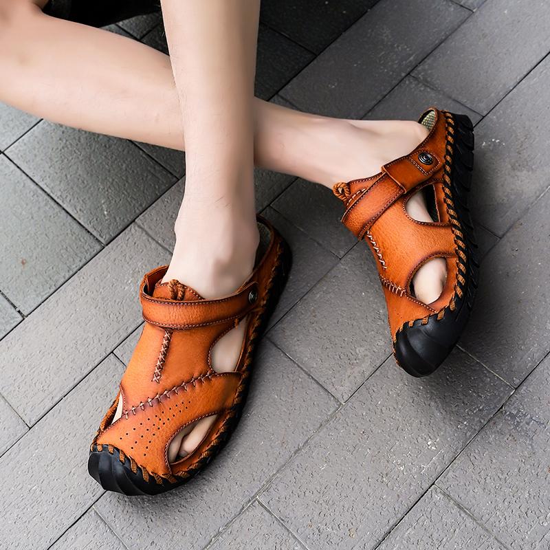 Big Size 47 Men Leather Sandals Summer Classic Men Shoes Slippers Soft Sandals Men Roman Comfortable Outdoor Walking Footwear