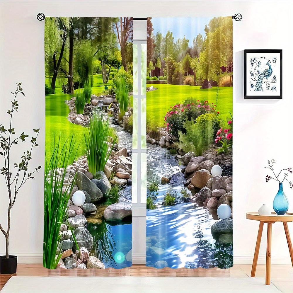 Park Nature Four Seasons Landscape Semi-Blackout Curtains 2Pcs Art Deco Drapes Rod Pocket Decoration for Bedroom Kitchen Blinds