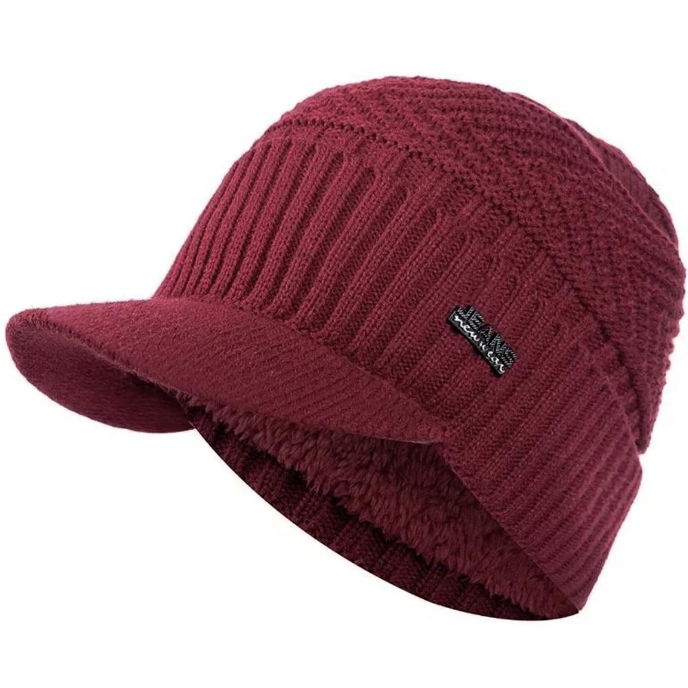 Hot Sale Unisex Warm Winter Hats Plush Fur Lined Warm Cap With Brim Outdoor Knitted Hats For Men & Women
