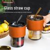Individueller Bambus-Glasbecher mit Deckel und Strohhalm | Personalisierbares Logo und Design