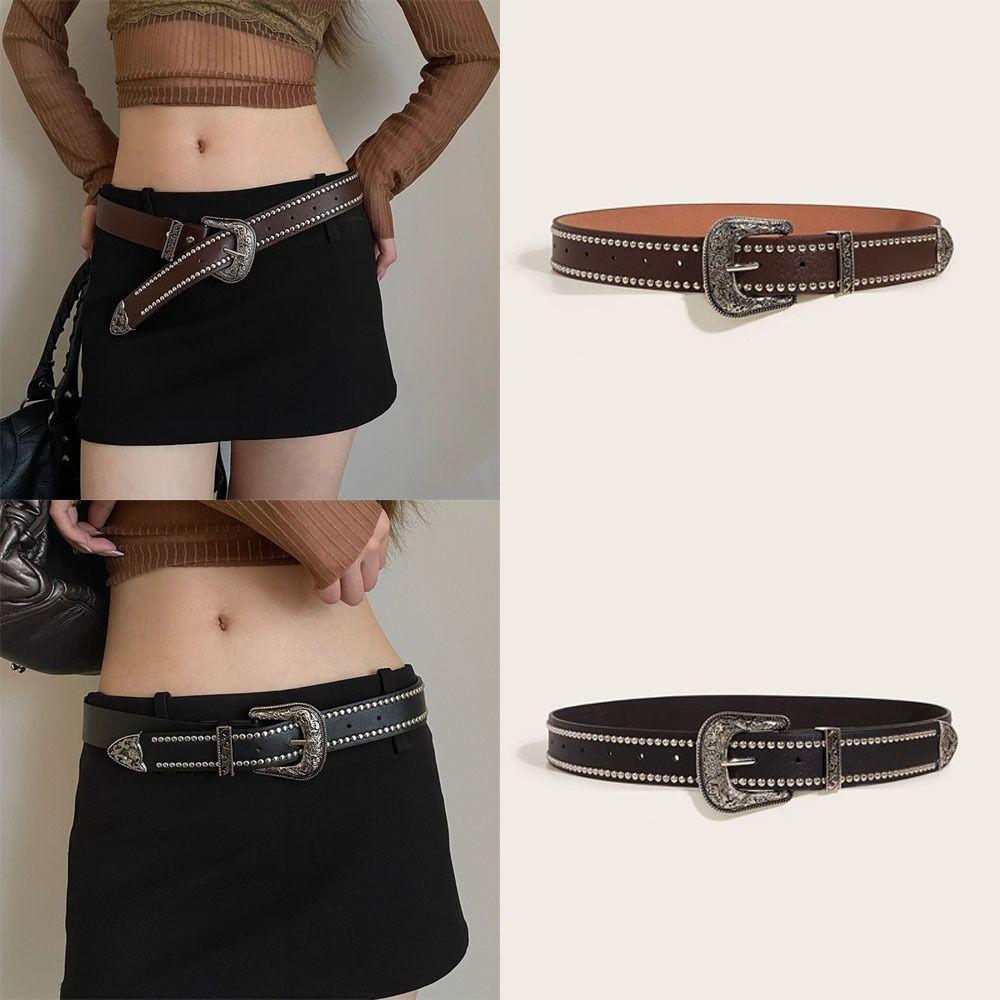 Y2k Punk Rivet Belts Gothic Western Cowboy Belt Vintage PU Leather Waistband