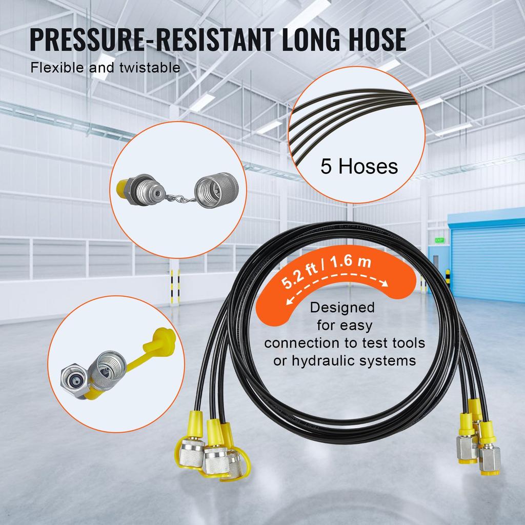 VEVOR Hydraulic Pressure Test Kit, 10/100/250/400/600bar, 5 Gauges 13 Couplings 14 Tee Connectors 5 Test Hoses